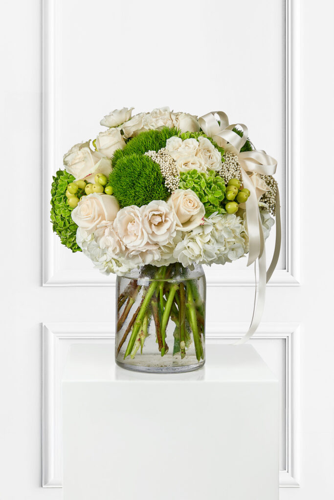 White and Green Splendor: Elegant Hydrangea & Berry Bouquet