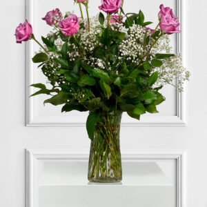 Dozen Lavender Roses with Baby's Breath: Elegant Bouquet for Love