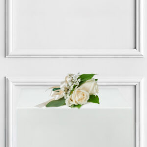 Double White Rose Wrist Corsage by North Park Florist.