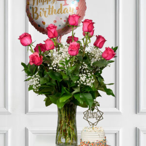 Happy Birthday Bundle-Cake, Balloons and Roses