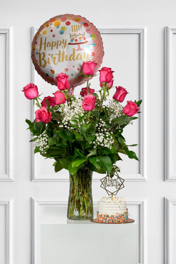 Happy Birthday Bundle-Cake, Balloons and Roses