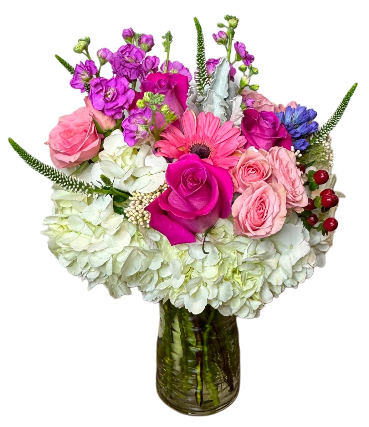 Beauty Garden by Northpark Florist is a fragrant mix of pink roses, daisies & hydrangeas
